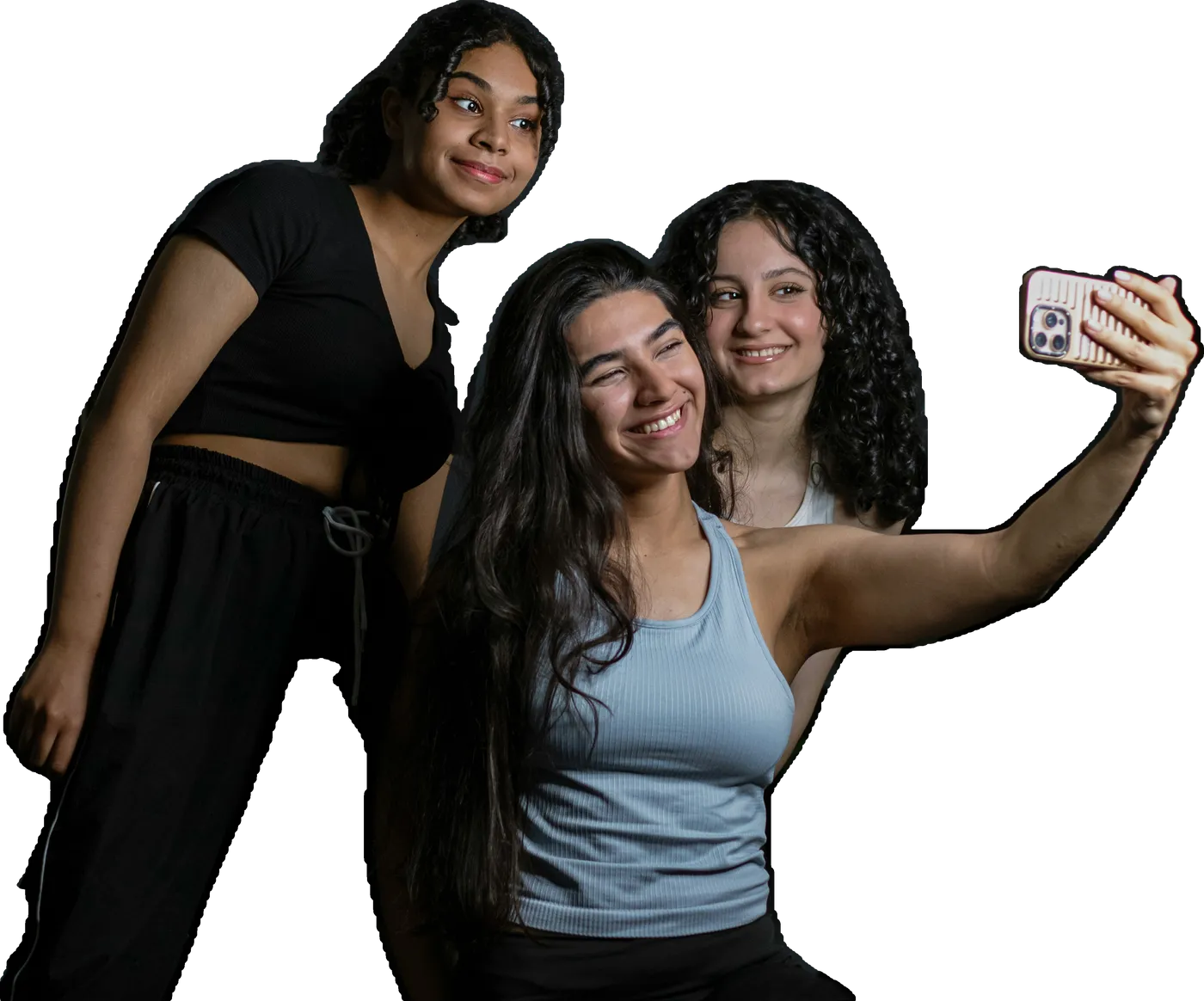 Three friends taking a selfie after a run