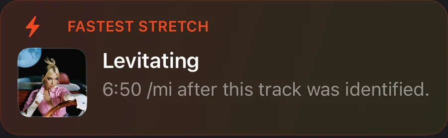 Fastest stretch: 6:50 per mile after this track was identified